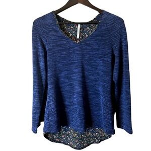Angeleye London Blue Space Dye Women's Top with inner Floral Detail Lining Sz 4